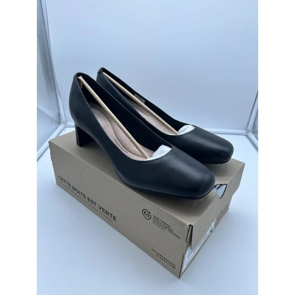 New‎ Clarks Collection Kyndall Iris Leather Pumps Heeled Black Foam Size 11M